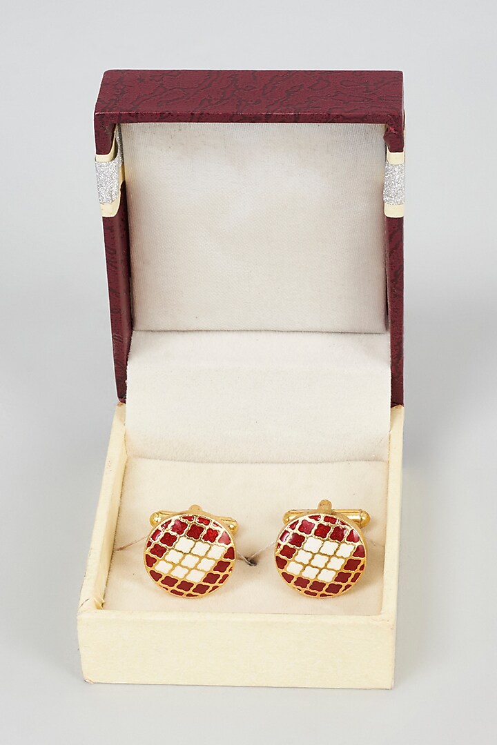 Red & Ivory Brass Cufflinks by sharad raghav men at Pernia's Pop Up Shop