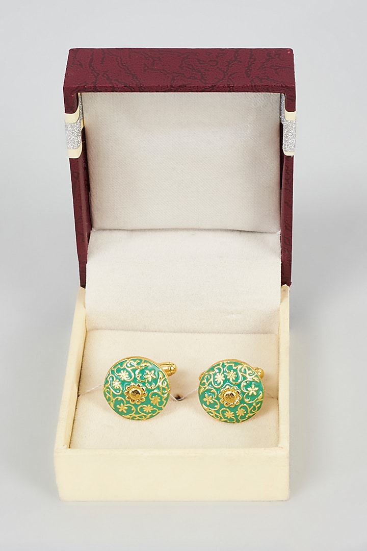 Pistachio Green Brass Cufflinks by sharad raghav men at Pernia's Pop Up Shop