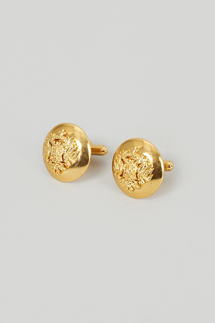 Gold Brass Emblem Cufflinks by sharad raghav men
