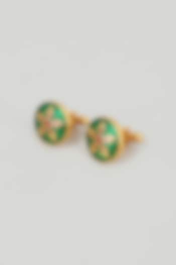 Green Brass Meenakari Cufflinks by sharad raghav men