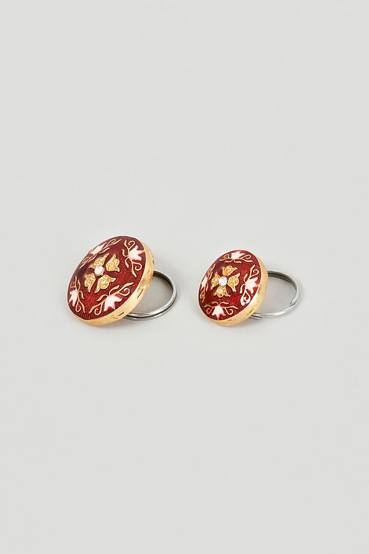 Red Brass Handmade Meenakari Buttons (Set of 13) by sharad raghav men