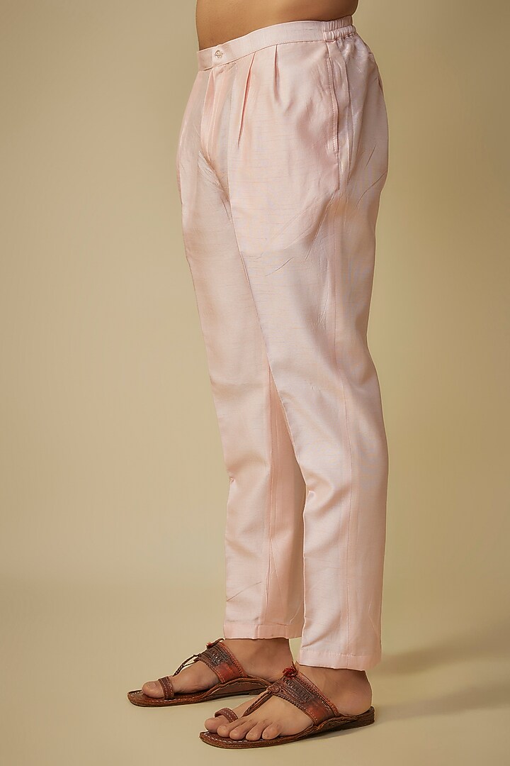 Peach Silk Crystal & Sequins Embroidered Kurta Set by Sharad Raghav men at Pernia's Pop Up Shop