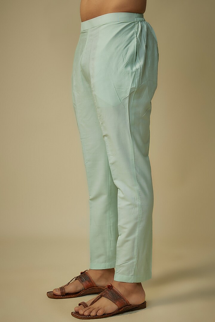 Pista Green Linen Silk Floral Printed & Hand Embroidered Kurta Set by Sharad Raghav men at Pernia's Pop Up Shop