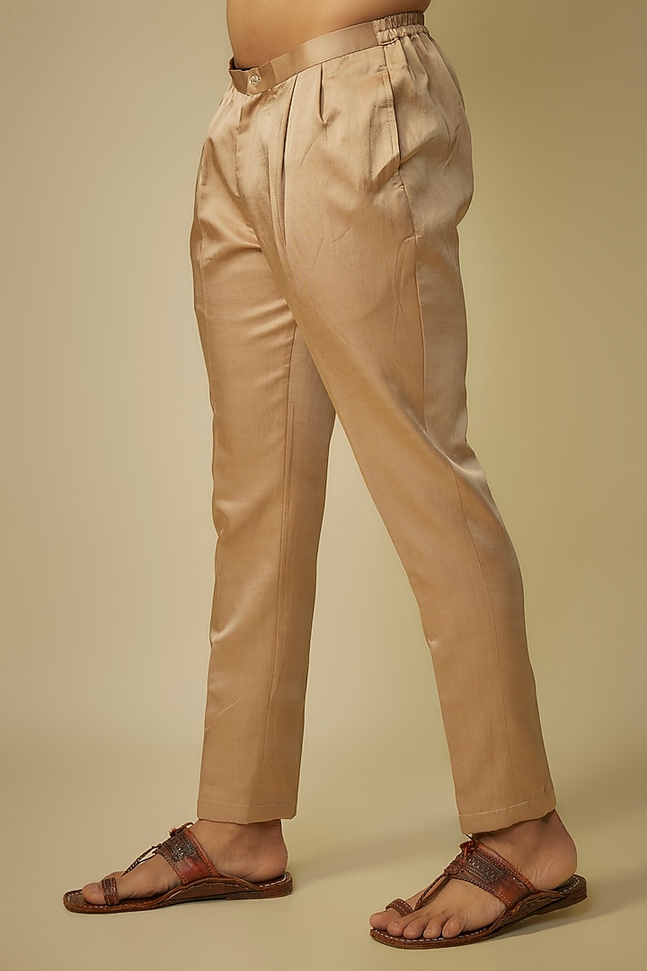 Gold Linen Silk Patchwork Embroidered Kurta Set by Sharad Raghav men at Pernia's Pop Up Shop