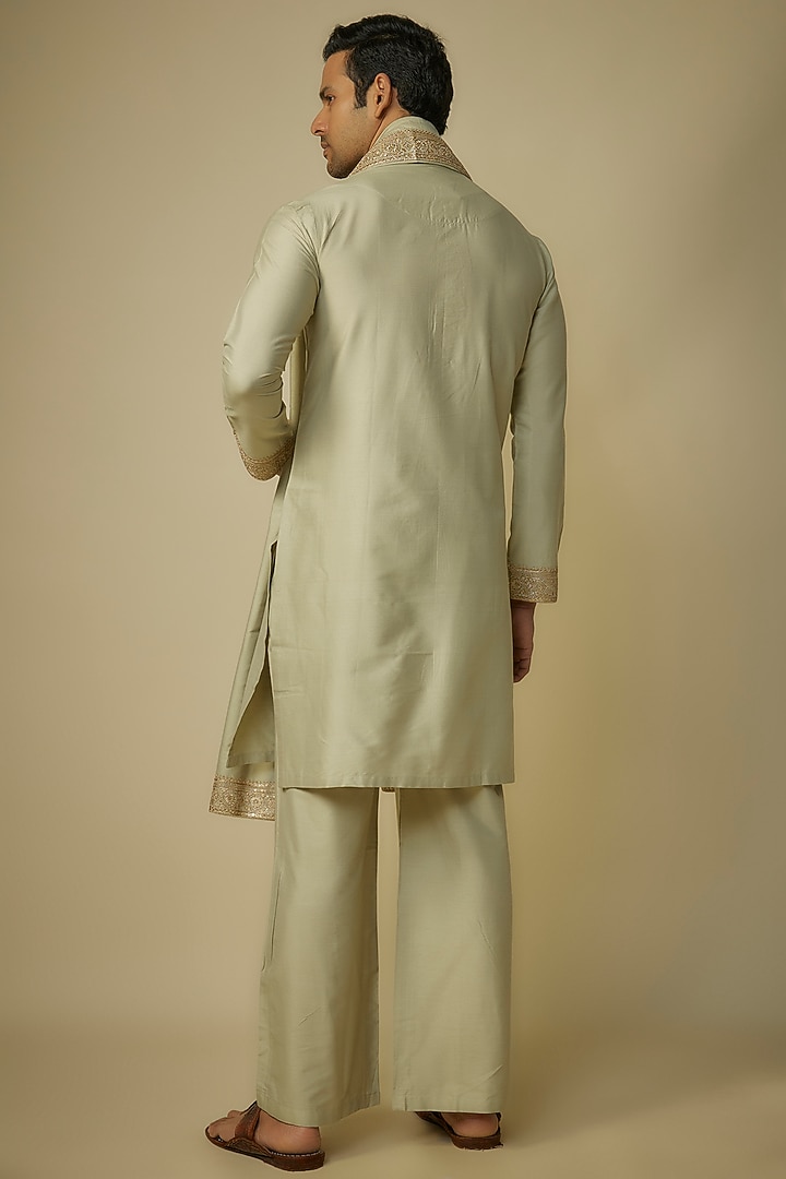 Pistachio Green Poly Silk Kurta Set by Sharad Raghav men at Pernia's Pop Up Shop