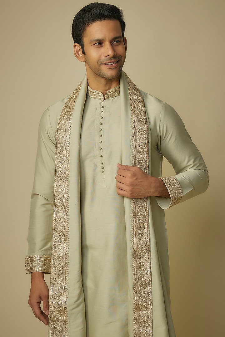 Pistachio Green Poly Silk Kurta Set by Sharad Raghav men at Pernia's Pop Up Shop