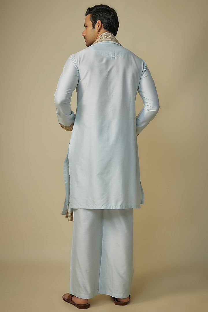 Powder Blue Poly Silk Kurta Set by Sharad Raghav men at Pernia's Pop Up Shop