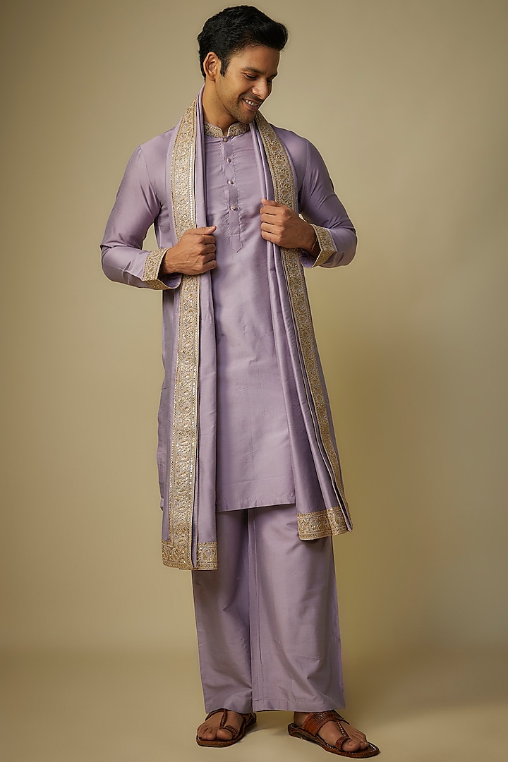 Pastel Lavender Poly Silk Kurta Set by sharad raghav men at Pernia's Pop Up Shop