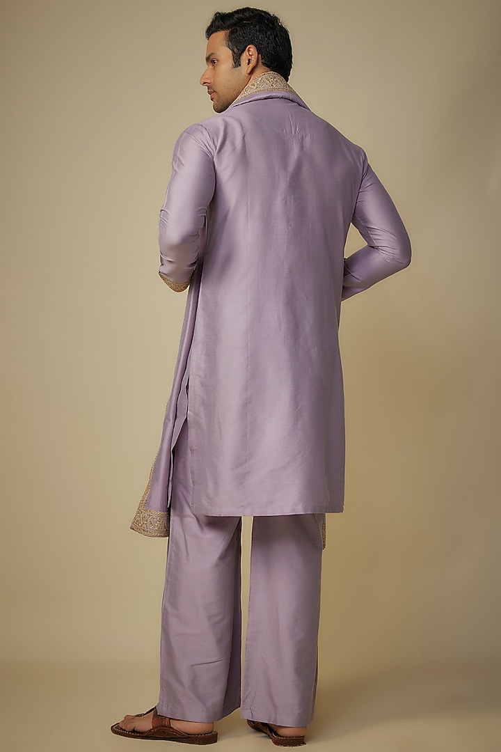 Pastel Lavender Poly Silk Kurta Set by Sharad Raghav men at Pernia's Pop Up Shop