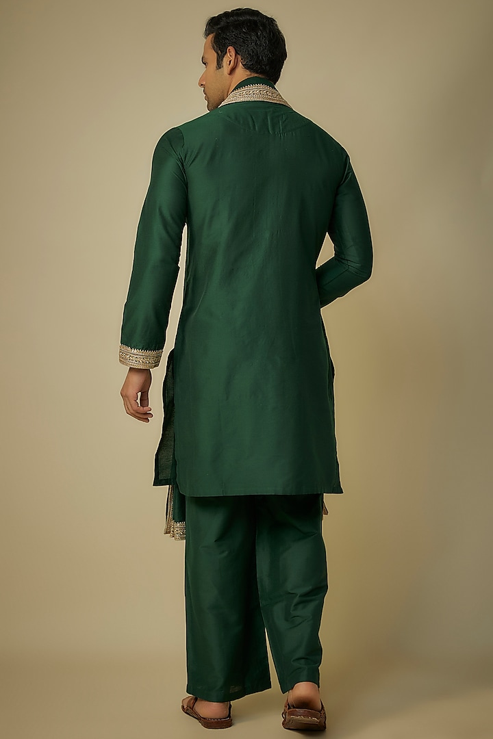 Emerald Green Poly Silk Kurta Set by Sharad Raghav men at Pernia's Pop Up Shop