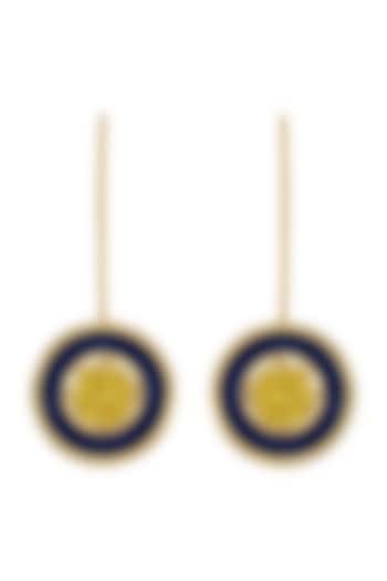 Gold Finish Blue Enameled Earrings by RockkRagaa