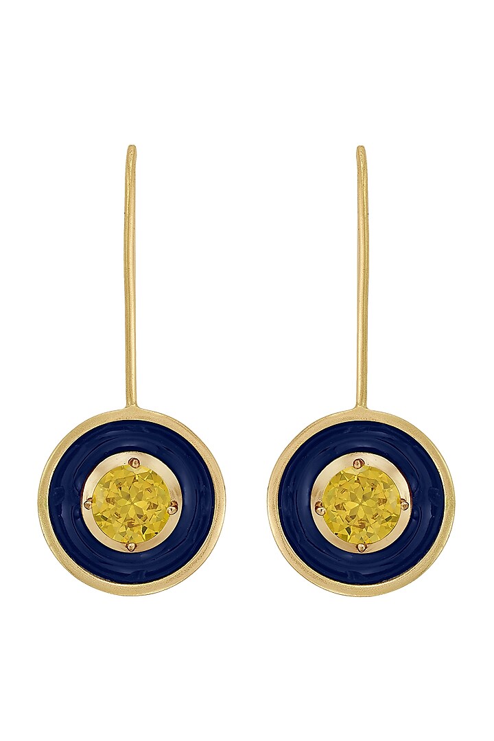 Gold Finish Blue Enameled Earrings by RockkRagaa