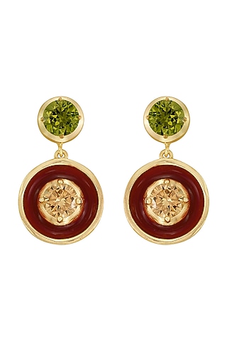 Gold Finish Enameled Cubic Zirconia Earrings by RockkRagaa