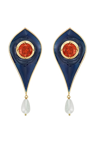 Gold Finish Enameled Pearl Earrings by RockkRagaa