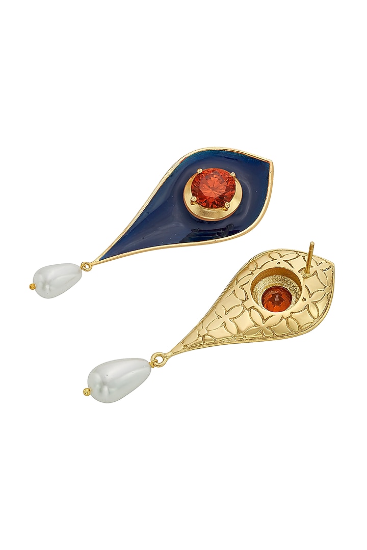 Gold Finish Enameled Pearl Earrings by RockkRagaa at Pernia's Pop Up Shop