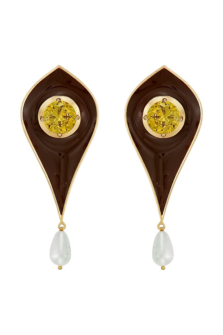 Gold Finish Pearl Earrings by RockkRagaa