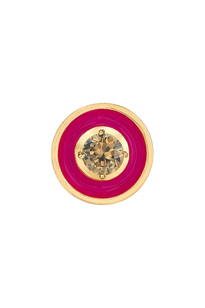 Gold Finish Pink Enameled Ring by RockkRagaa
