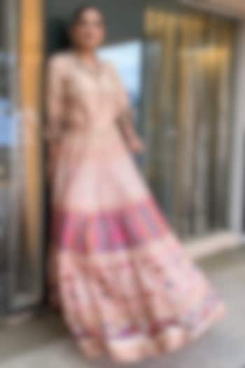 Beige Jacquard Sequins Hand Embroidered Skirt Set by SHRADDHA RAMBHIA at Pernia's Pop Up Shop