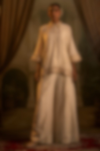 Ivory Chanderi Weave Butti Dori Embroidered Palazzo Pant Set by SHRADDHA RAMBHIA at Pernia's Pop Up Shop