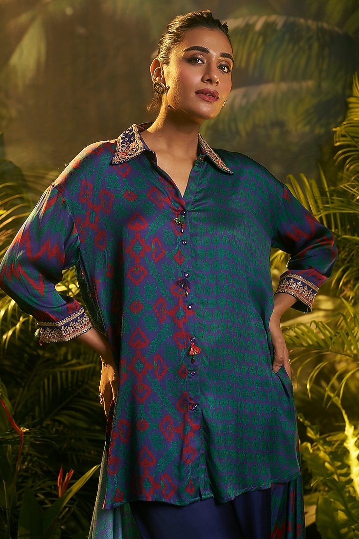 Blue Gajji Patola Printed Pant Set by SHRADDHA RAMBHIA at Pernia's Pop Up Shop