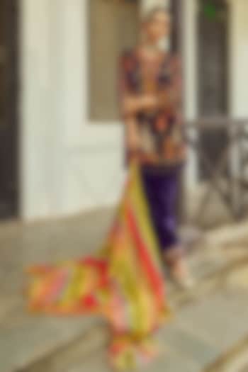 Purple Linen Silk Resham Embroidered Kurta Set by SHRADDHA RAMBHIA at Pernia's Pop Up Shop