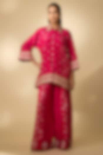 Rani Pink Chanderi Dori Embroidered Co-Ord Set by SHRADDHA RAMBHIA at Pernia's Pop Up Shop