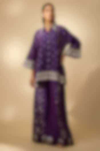 Purple Chanderi Dori Embroidered Co-Ord Set by SHRADDHA RAMBHIA at Pernia's Pop Up Shop