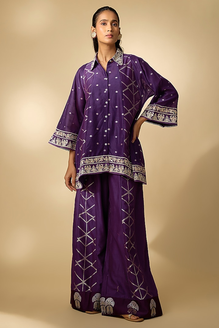 Purple Chanderi Dori Embroidered Co-Ord Set by SHRADDHA RAMBHIA at Pernia's Pop Up Shop