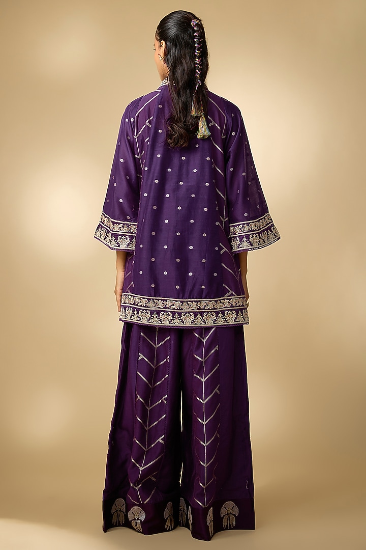 Purple Chanderi Dori Embroidered Co-Ord Set by SHRADDHA RAMBHIA at Pernia's Pop Up Shop