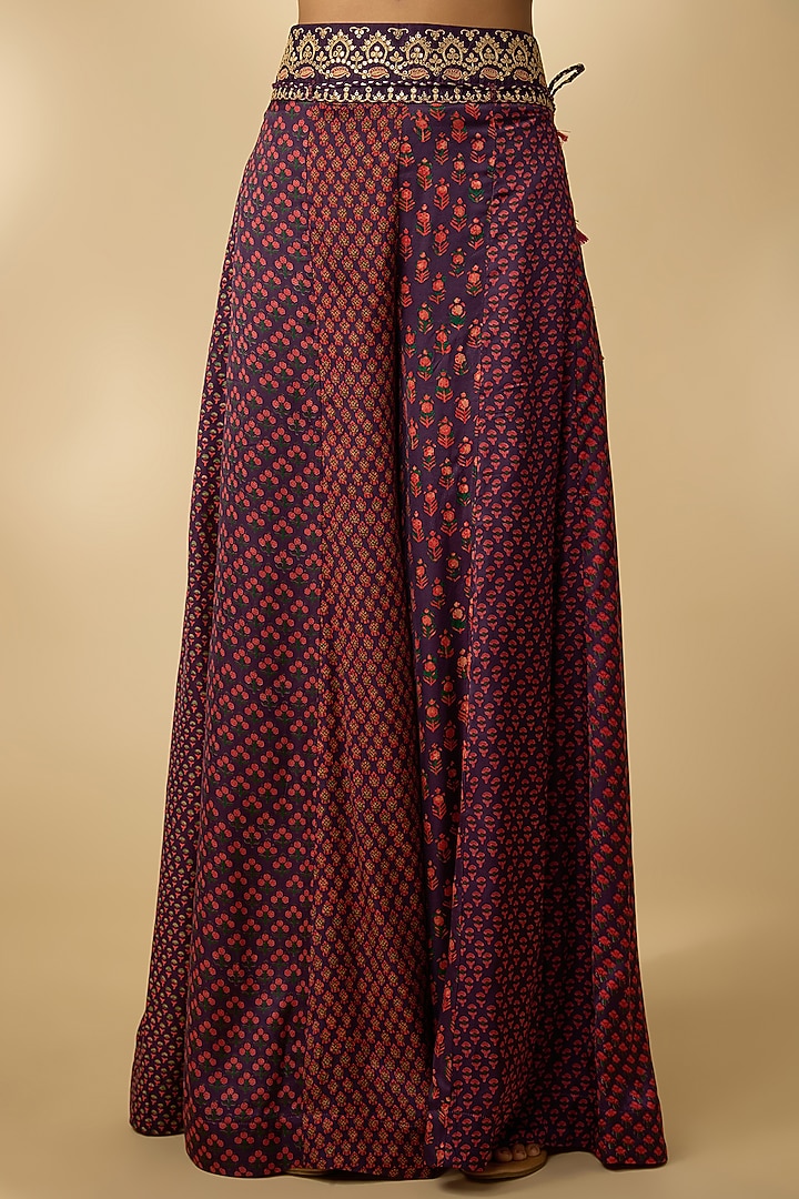 Purple Vegan Gajji Silk Printed Palazzo Set by SHRADDHA RAMBHIA at Pernia's Pop Up Shop