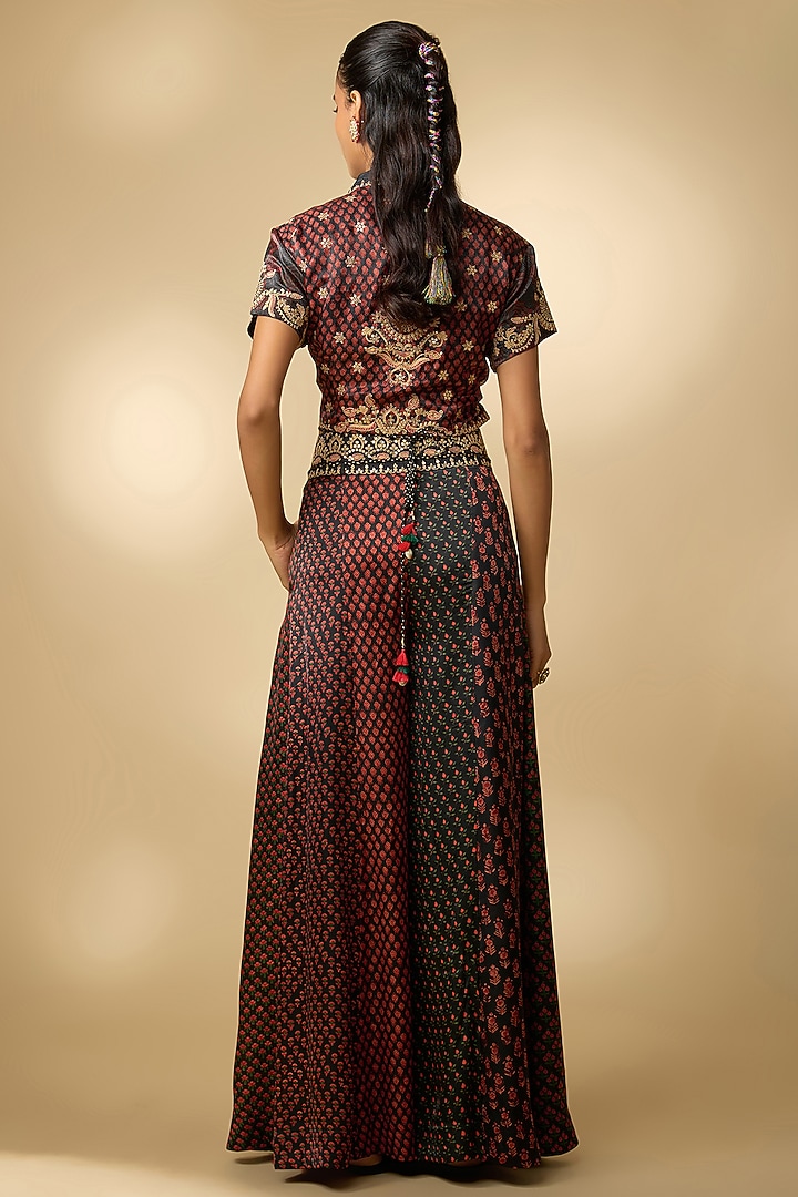 Black Vegan Gajji Silk Printed Palazzo Set by SHRADDHA RAMBHIA at Pernia's Pop Up Shop