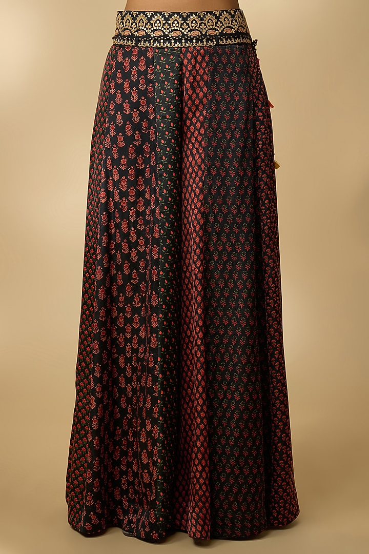Black Vegan Gajji Silk Printed Palazzo Set by SHRADDHA RAMBHIA at Pernia's Pop Up Shop