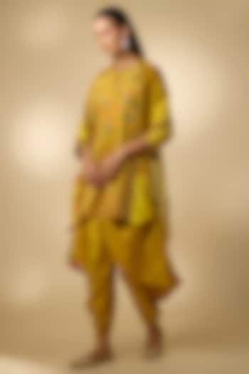 Yellow Slub Silk Printed Dhoti Set by SHRADDHA RAMBHIA at Pernia's Pop Up Shop