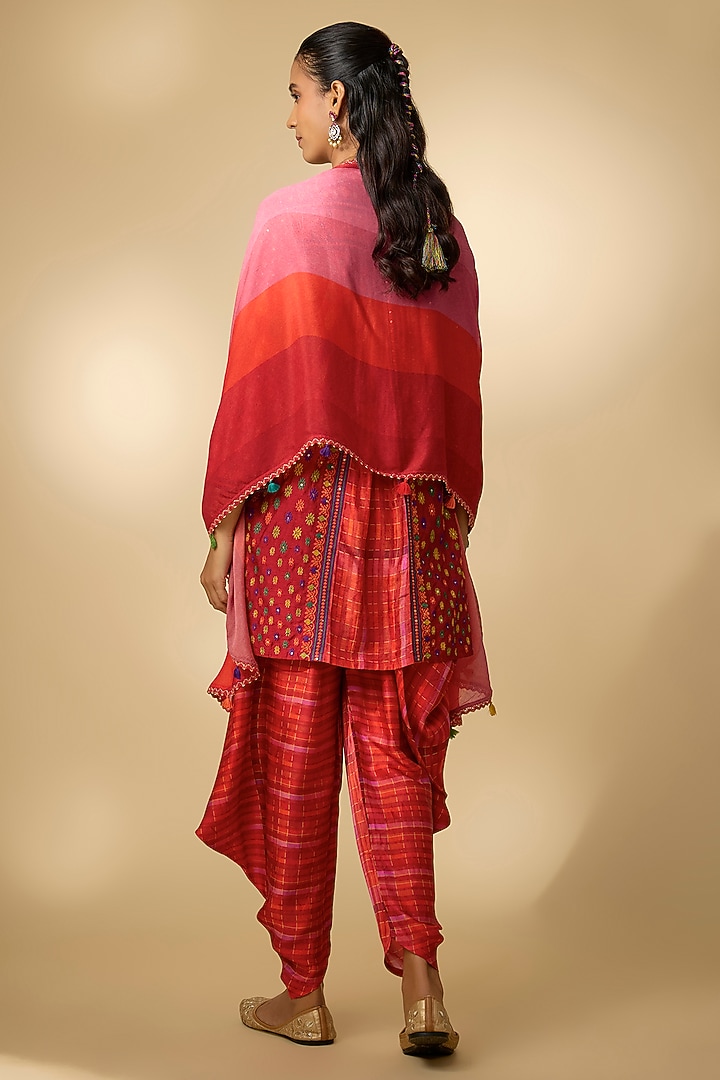 Red Slub Silk Printed Dhoti Set by SHRADDHA RAMBHIA at Pernia's Pop Up Shop