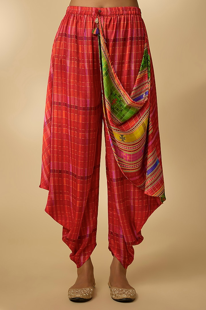 Red Slub Silk Printed Dhoti Set by SHRADDHA RAMBHIA at Pernia's Pop Up Shop