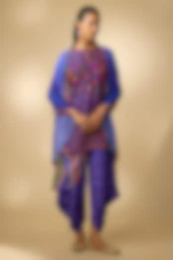 Purple Slub Silk Printed Dhoti Set by SHRADDHA RAMBHIA at Pernia's Pop Up Shop