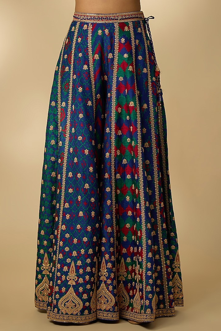 Blue Slub Silk Patola Printed Palazzo Set by SHRADDHA RAMBHIA at Pernia's Pop Up Shop