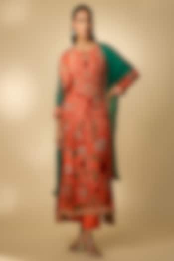 Orange Gajji Silk Printed Kurta Set by SHRADDHA RAMBHIA at Pernia's Pop Up Shop