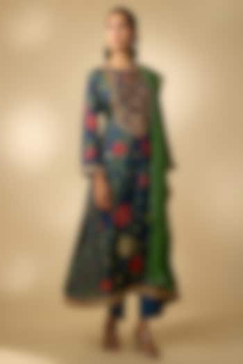 Blue Gajji Silk Printed Kurta Set by SHRADDHA RAMBHIA at Pernia's Pop Up Shop