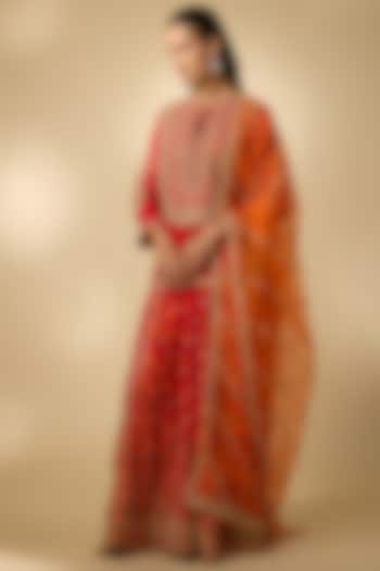 Red Slub Silk Patola Printed Palazzo Set by SHRADDHA RAMBHIA at Pernia's Pop Up Shop