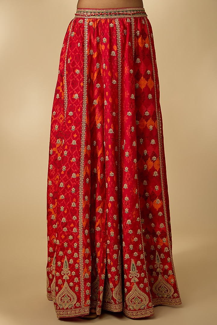 Red Slub Silk Patola Printed Palazzo Set by SHRADDHA RAMBHIA at Pernia's Pop Up Shop