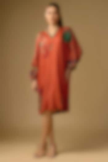 Orange Gajji Silk Printed Summer Dress by SHRADDHA RAMBHIA at Pernia's Pop Up Shop