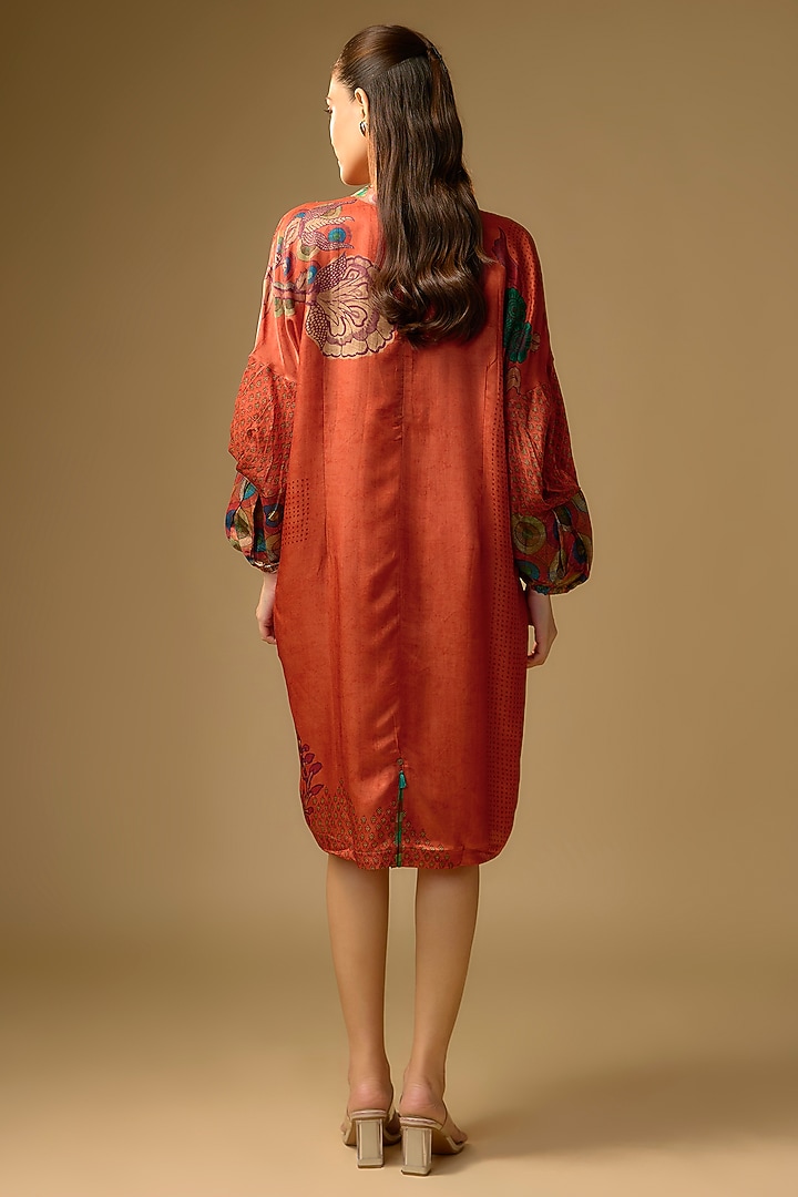 Orange Gajji Silk Printed Summer Dress by SHRADDHA RAMBHIA at Pernia's Pop Up Shop