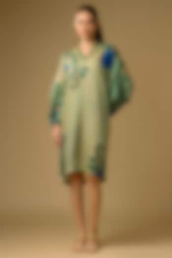 Pista Green Gajji Silk Printed Summer Dress by SHRADDHA RAMBHIA at Pernia's Pop Up Shop