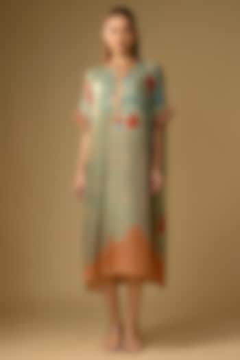 Pista Green Gajji Silk Floral Printed Summer Dress by SHRADDHA RAMBHIA at Pernia's Pop Up Shop