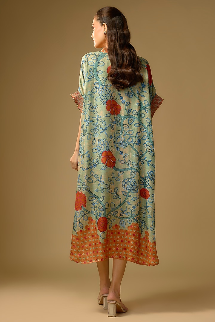 Pista Green Gajji Silk Floral Printed Summer Dress by SHRADDHA RAMBHIA at Pernia's Pop Up Shop