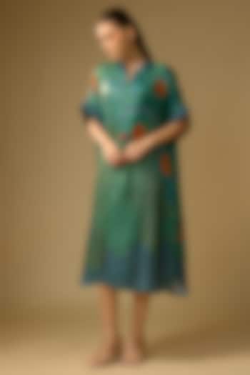 Rama Green Gajji Silk Floral Printed Summer Dress by SHRADDHA RAMBHIA at Pernia's Pop Up Shop