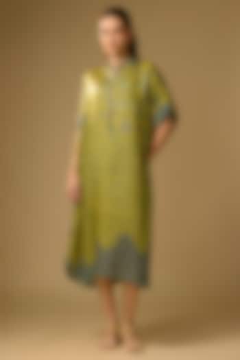 Mustard Gajji Silk Floral Printed Summer Dress by SHRADDHA RAMBHIA at Pernia's Pop Up Shop