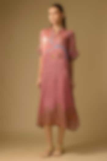Pink Gajji Silk Floral Printed Summer Dress by SHRADDHA RAMBHIA at Pernia's Pop Up Shop