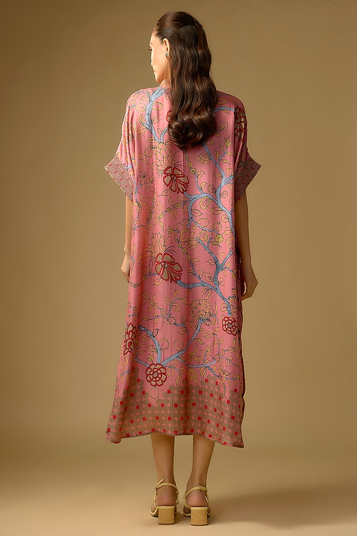 Pink Gajji Silk Floral Printed Summer Dress by SHRADDHA RAMBHIA at Pernia's Pop Up Shop